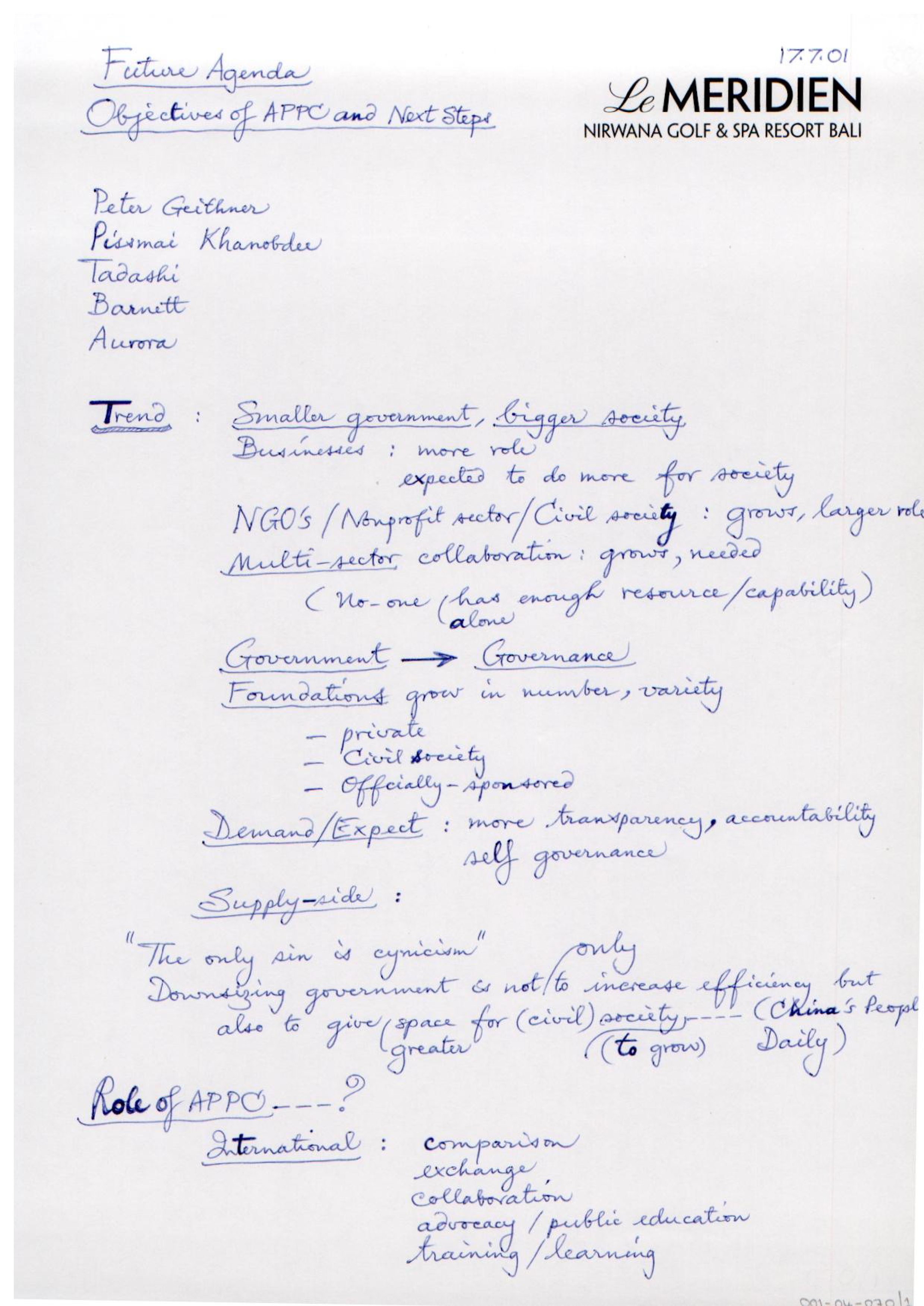 Future Agenda : Objectives of APPC and Next Steps