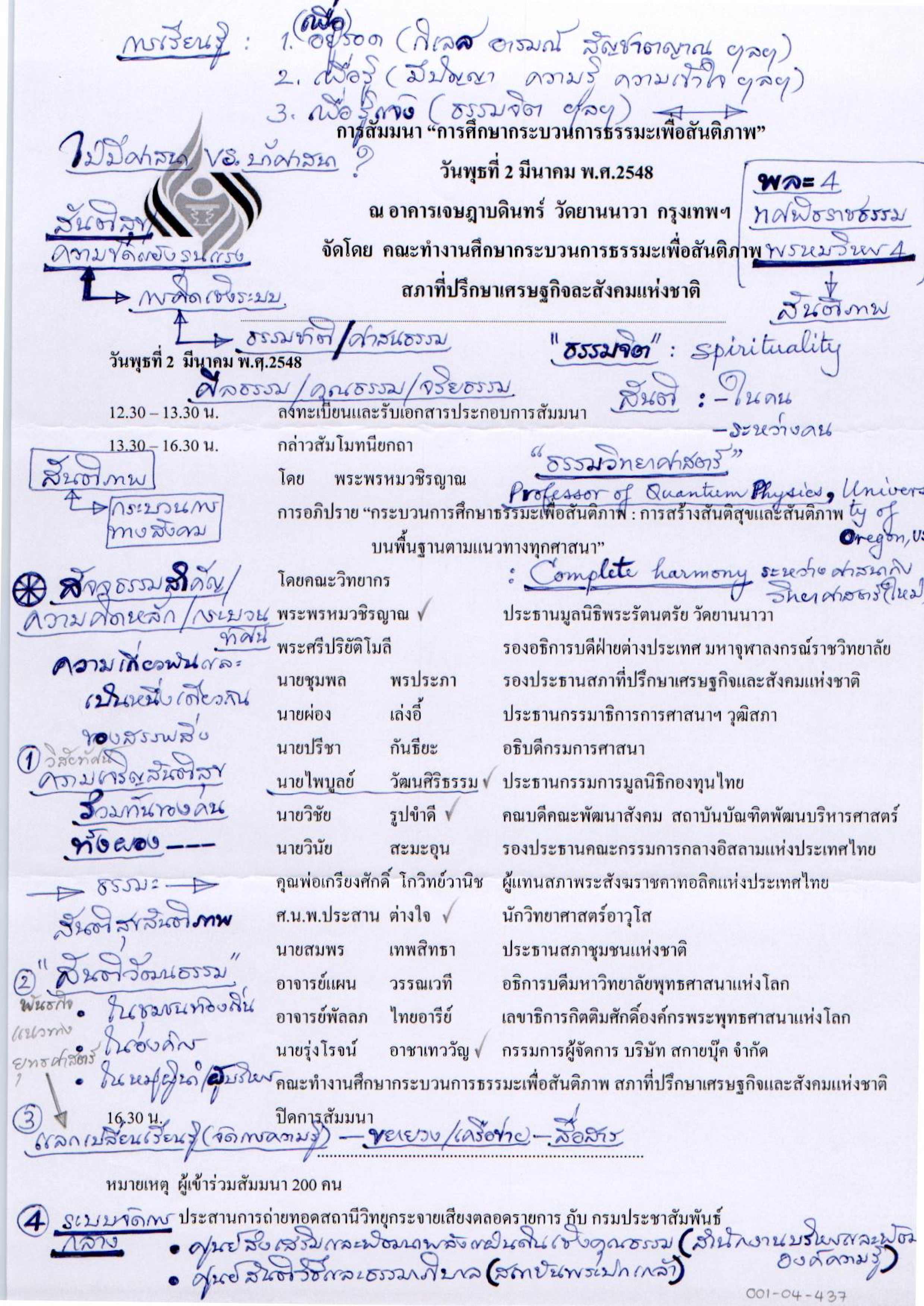 การสัมมนา "การศึกษากระบวนการธรรมะเพื่อสันติภาพ"