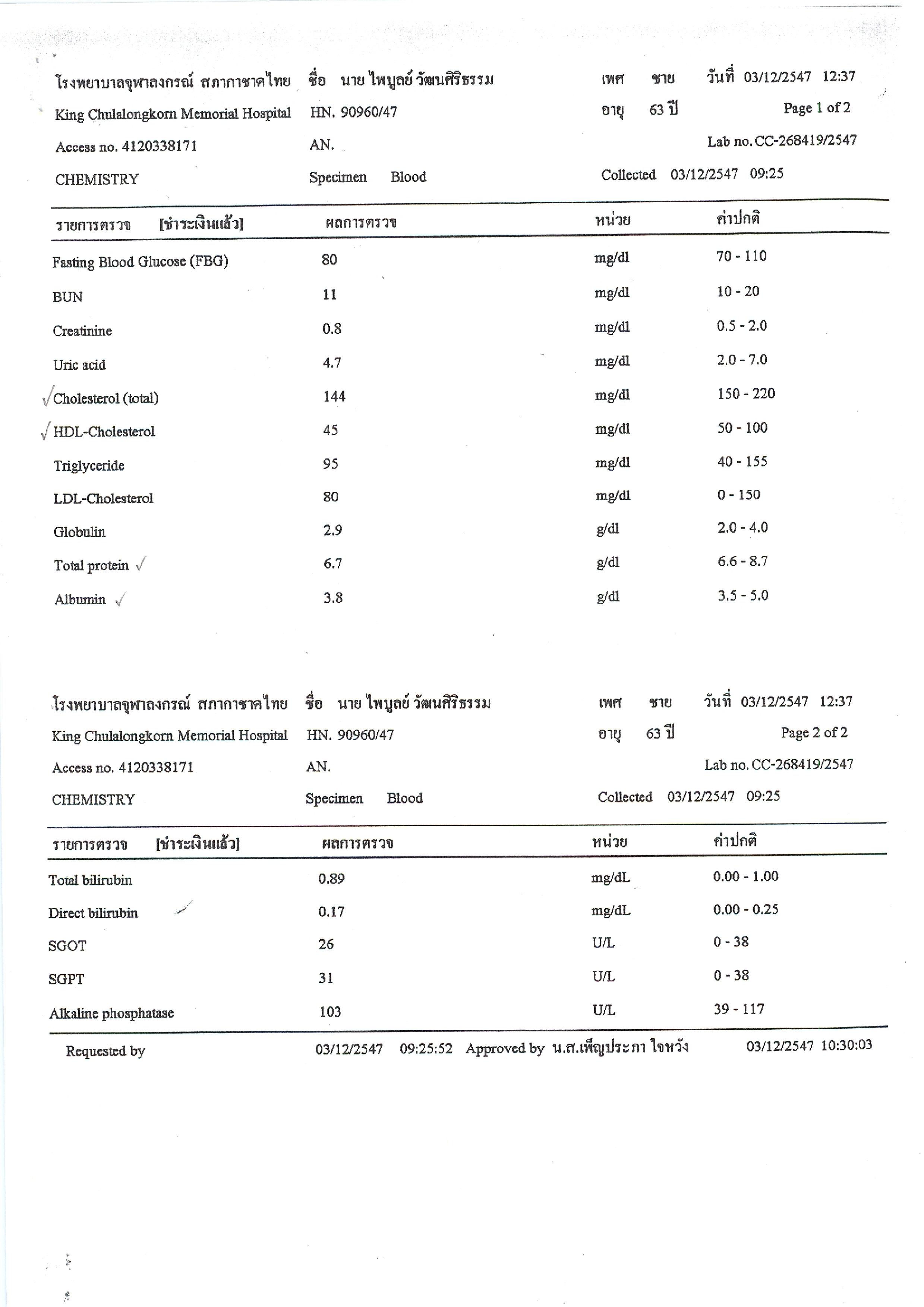 ผลการตรวจสุขภาพ