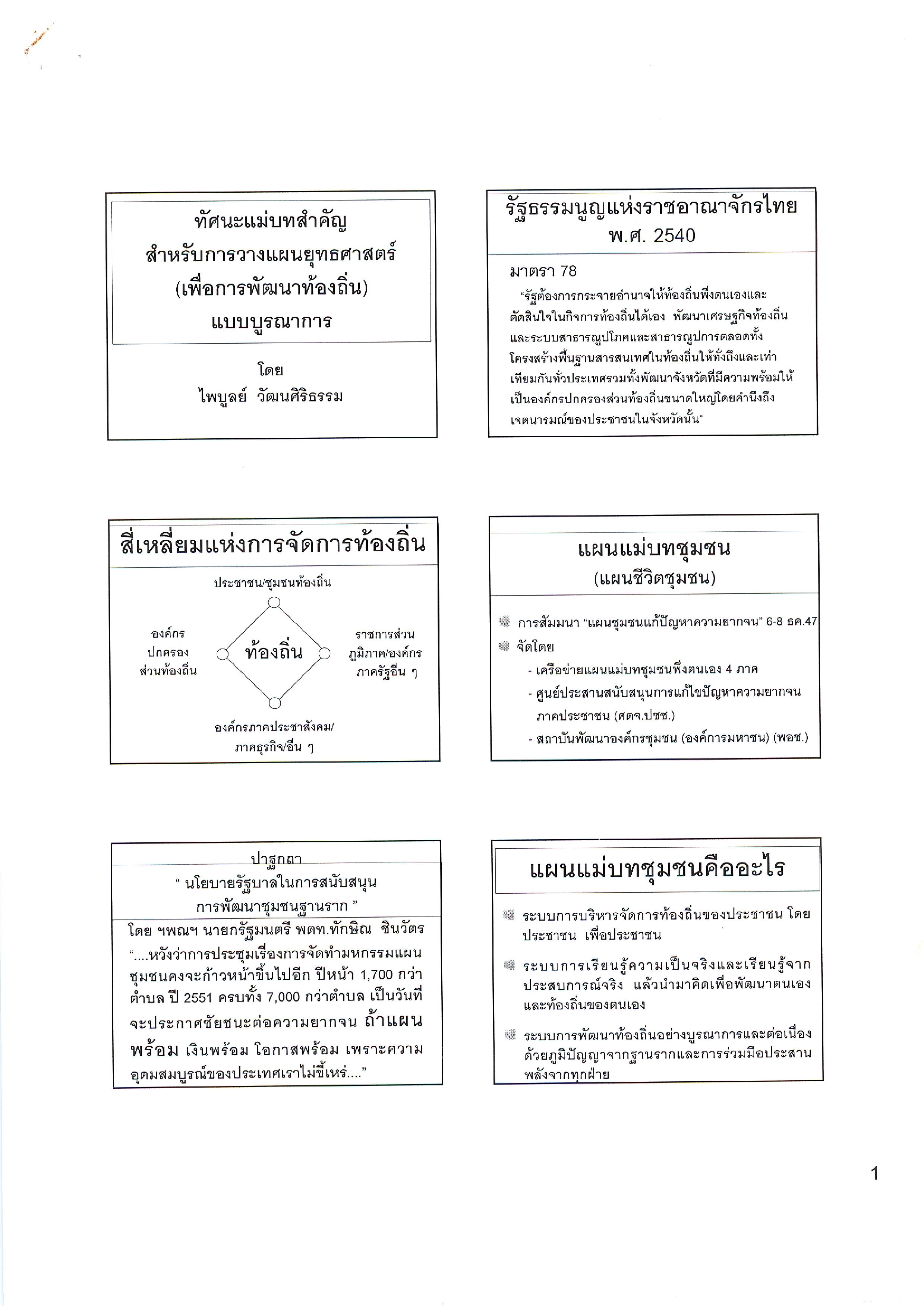 ทัศนะแม่บทสำคัญ สำหรับการวางแผนยุทธศาสตร์ (เพื่อการพัฒนาท้องถิ่น) แบบบูรณาการ