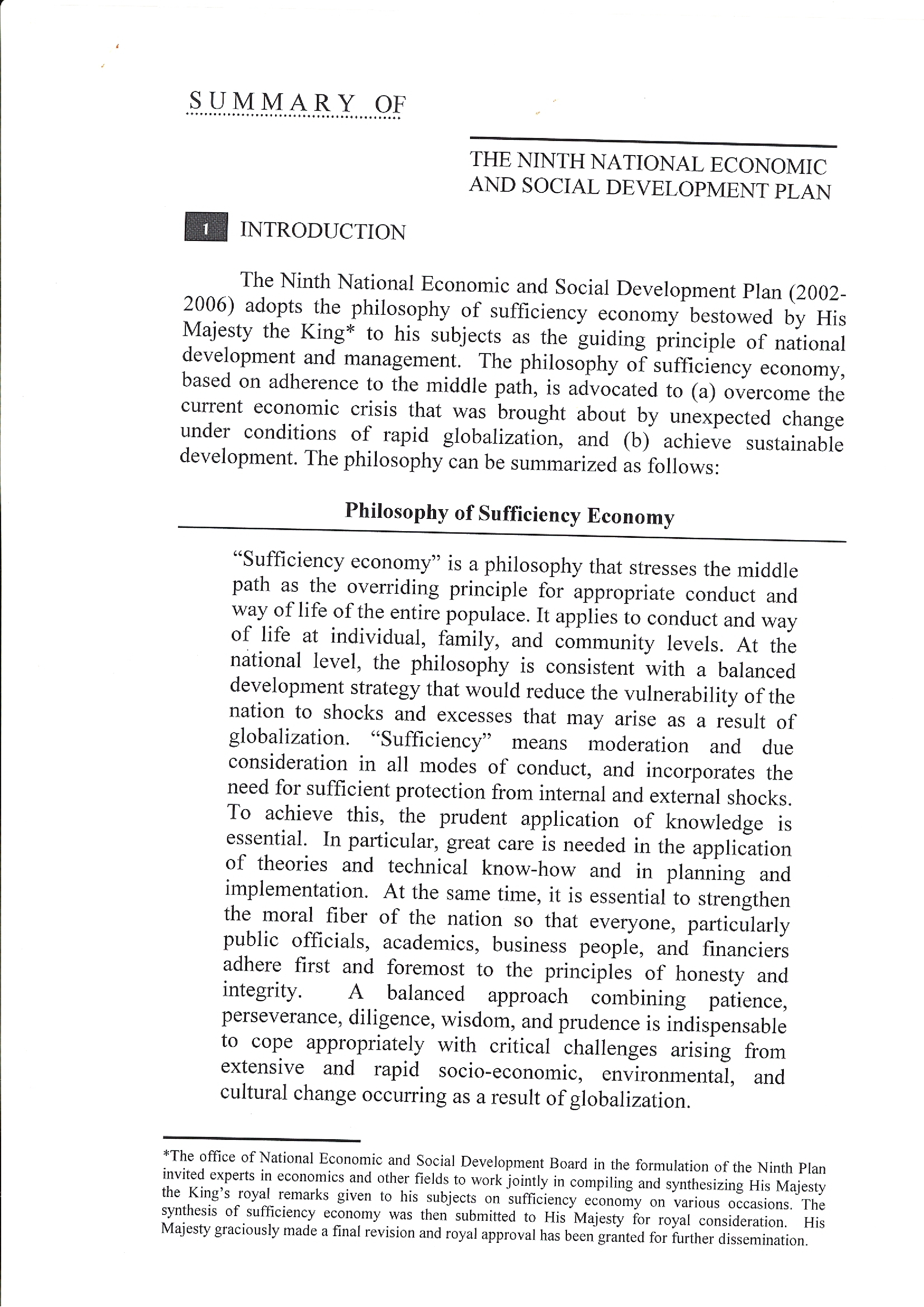 The Ninth National Economic and Social Development Plan