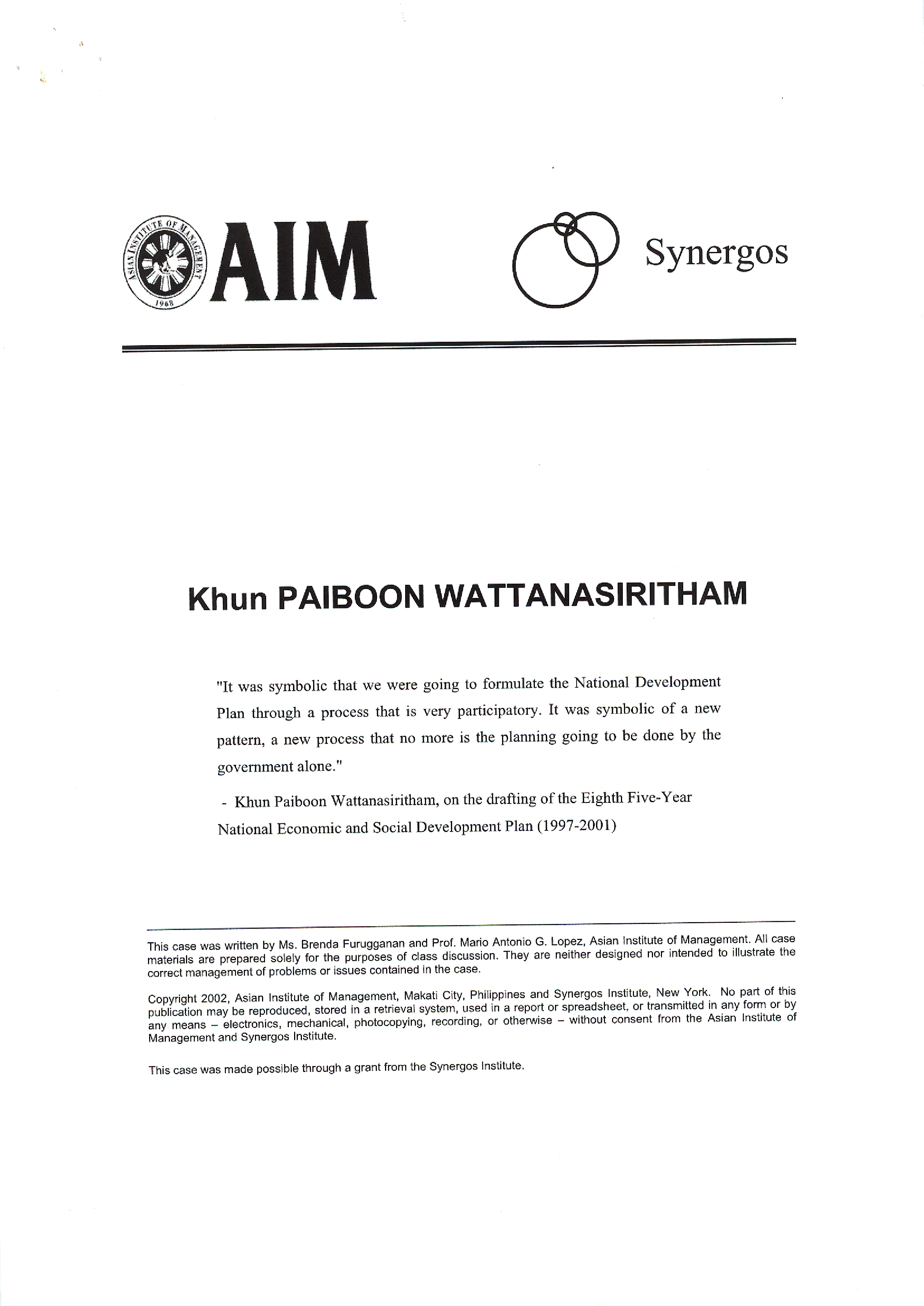 The drafting of the Eighth Five-Year National Economic and Social Development Plan (1997-2001)