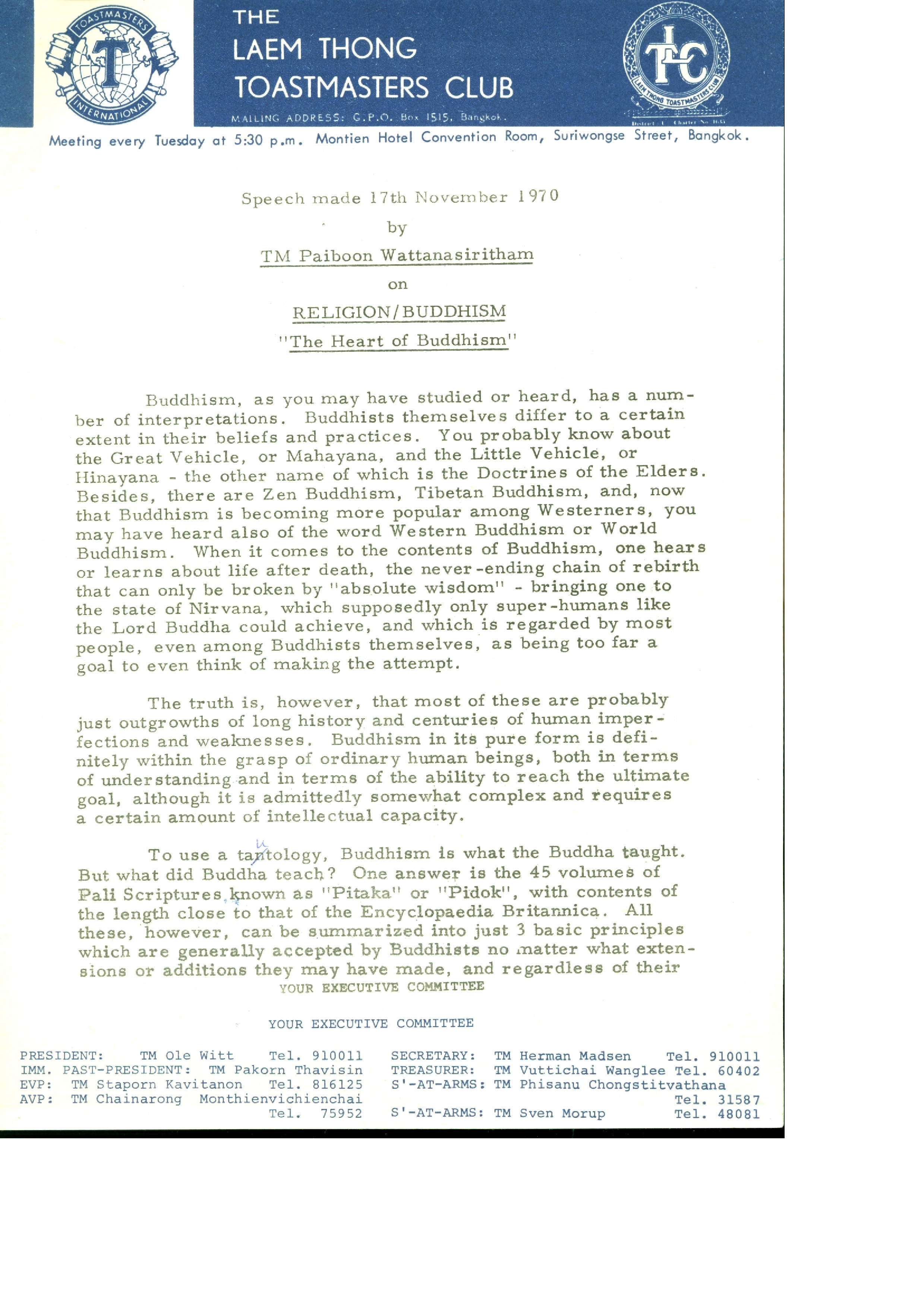 The Laem Thong Toastmasters Club - The Heart of Buddhism