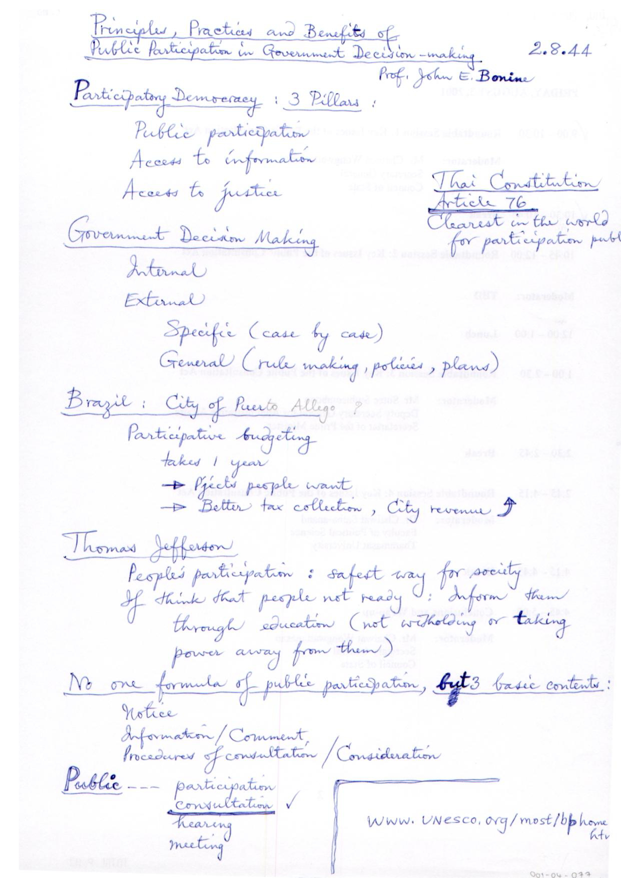 Principles, Practices and Benefits of Public Participation in Government Decision-making