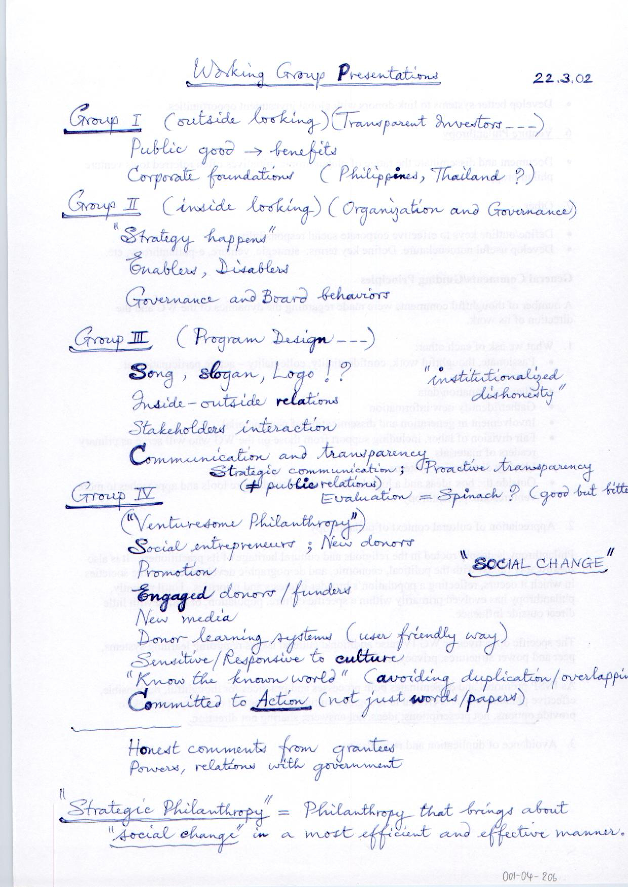 Working Group Presentation