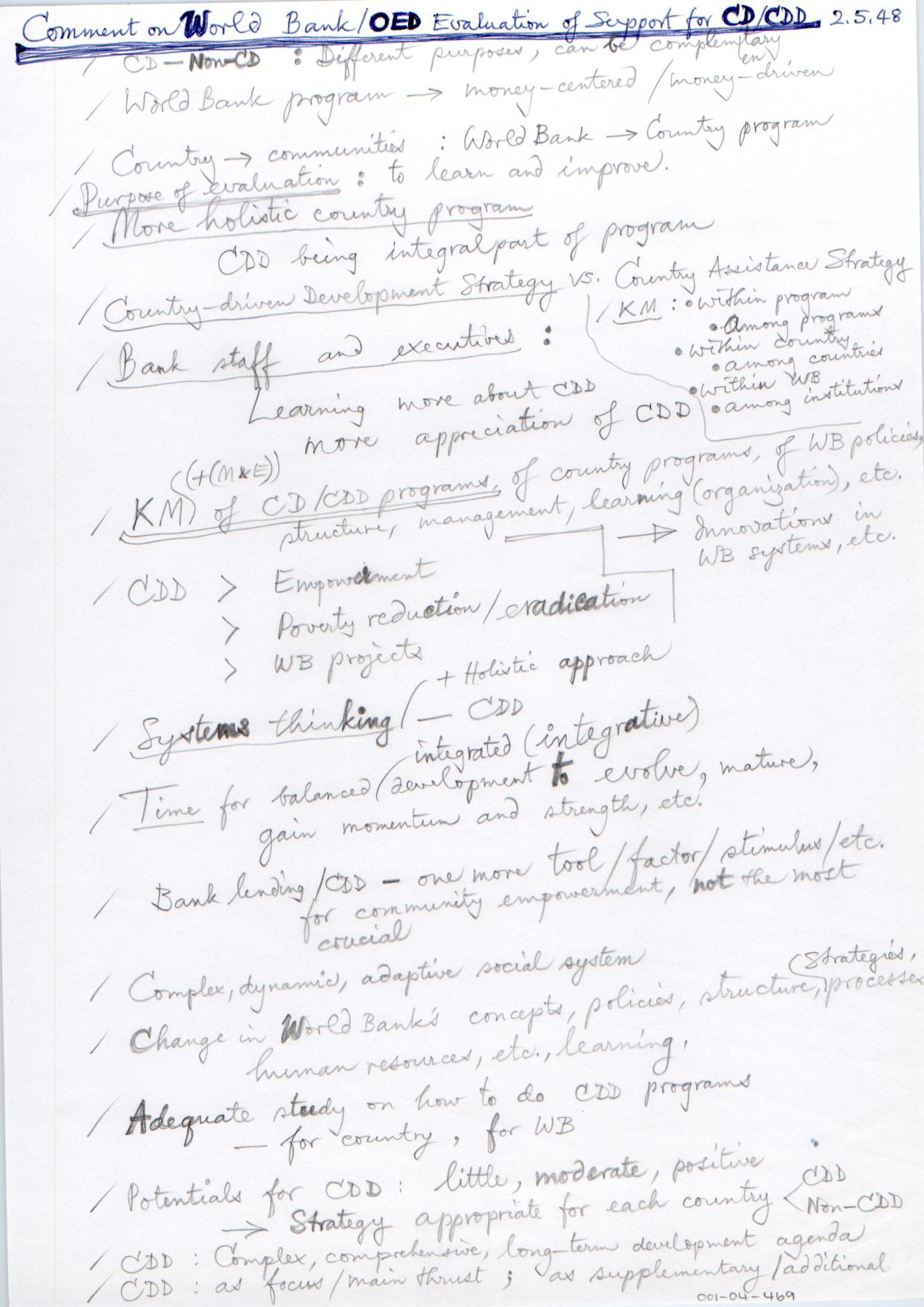 Comment on World Bank / OED Evaluation of Support for CD/CDD