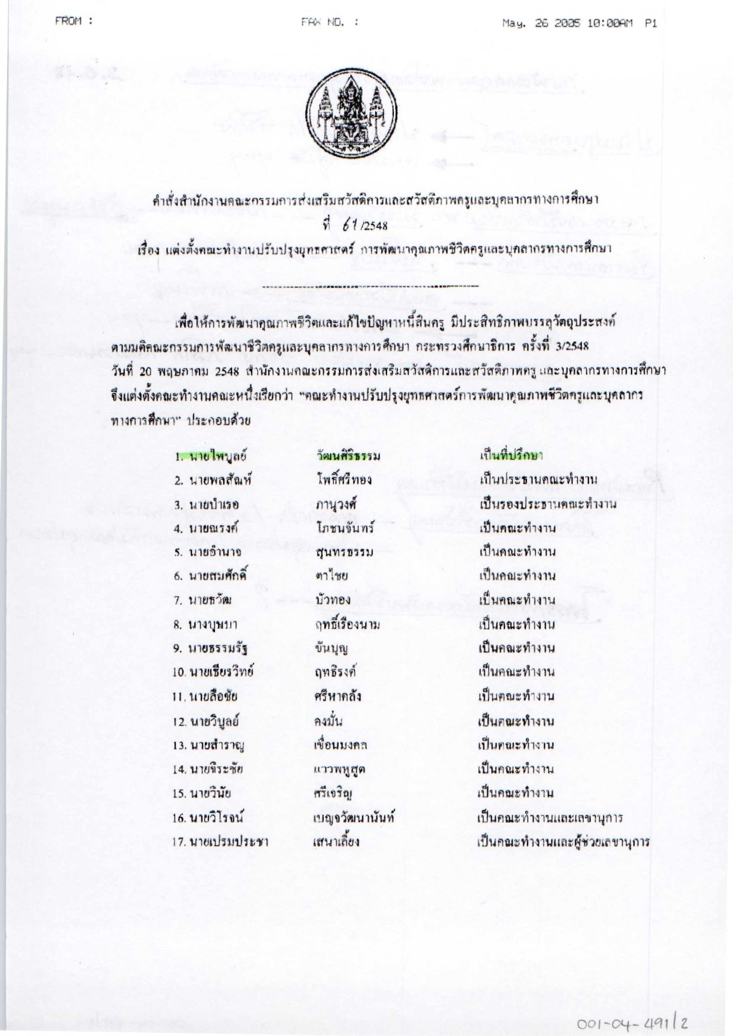 คณะทำงานปรับปรุงยุทธศาสตร์ การพัฒนาคุณภาพชีวิตครูและบุคลากรทางการศึกษา