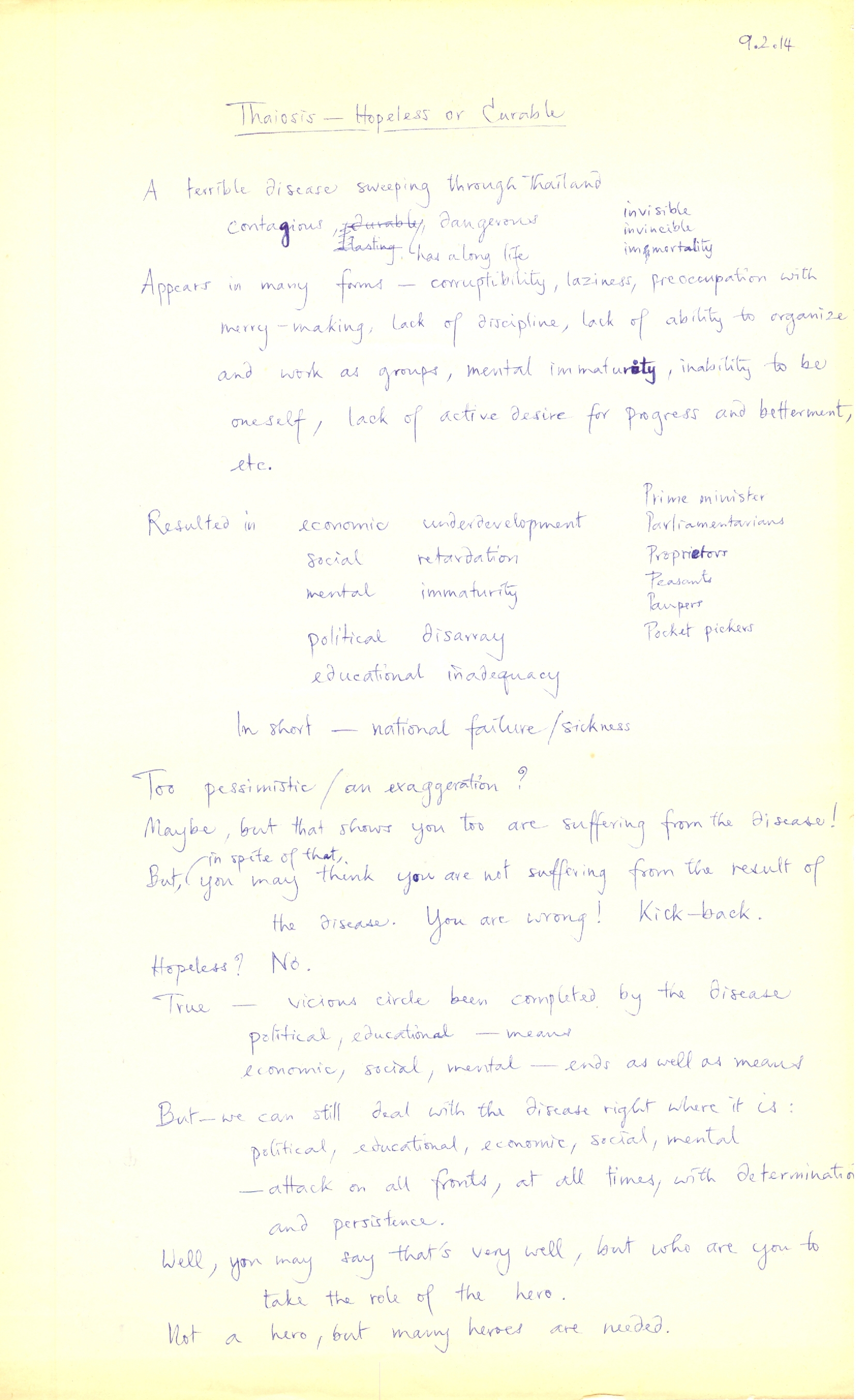 Thaiosis-Hopeless or Curable & Vocabulary Building