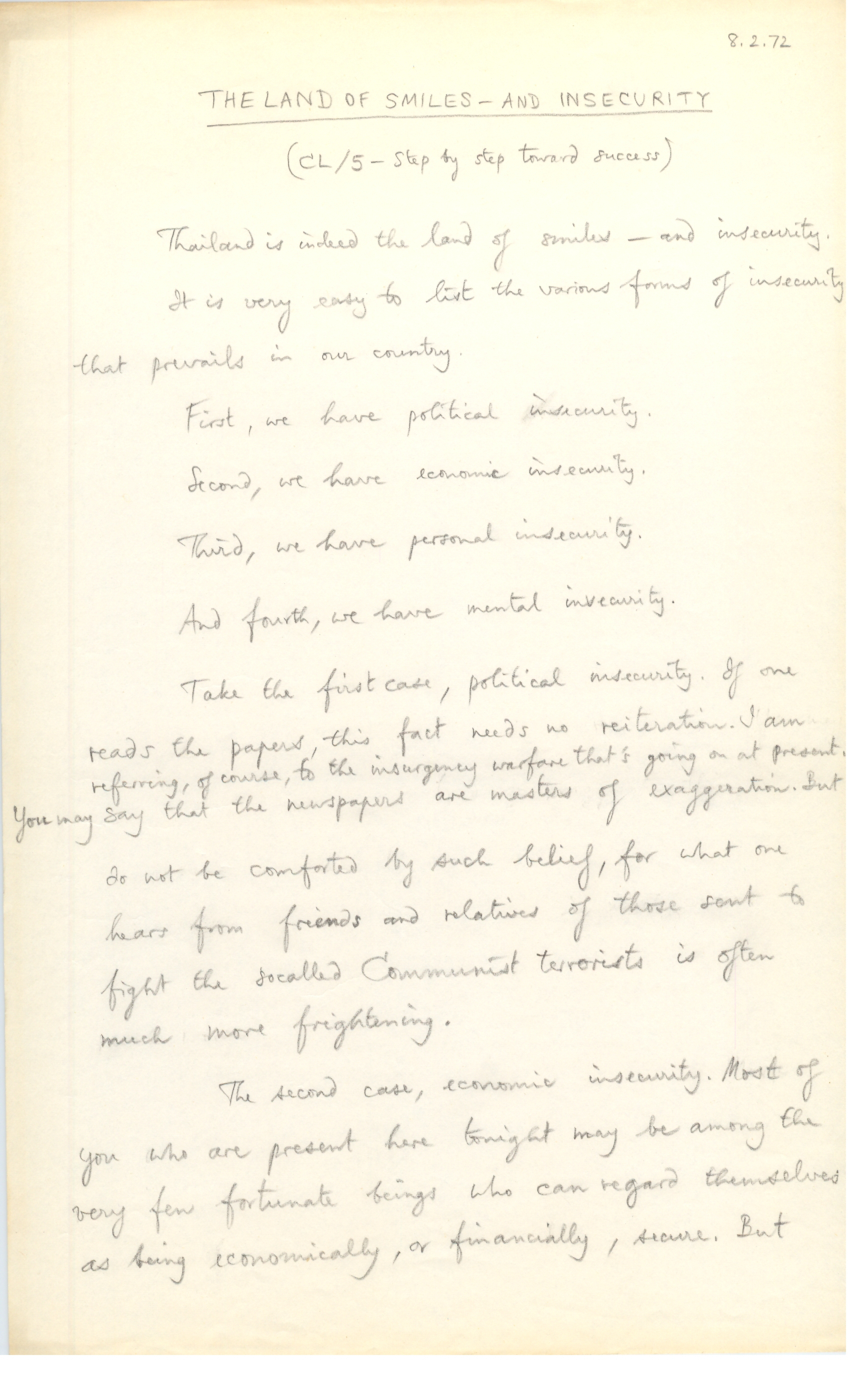 The Land of Smiles - and Insecurity