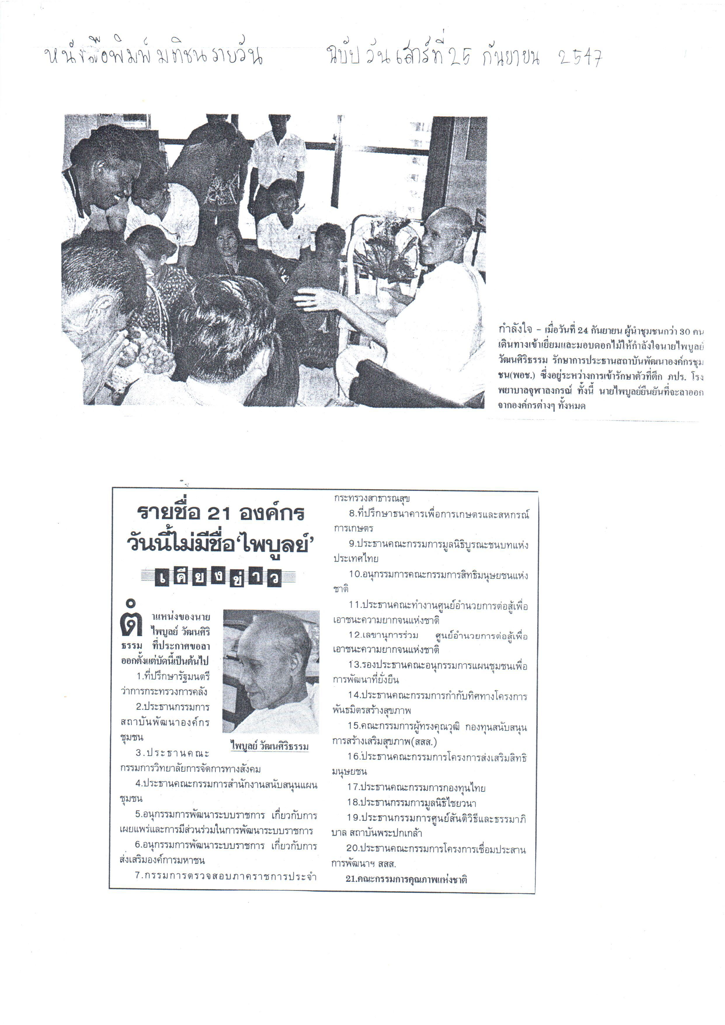 รายชื่อ 21 องค์กร วันนี้ไม่มีชื่อ 